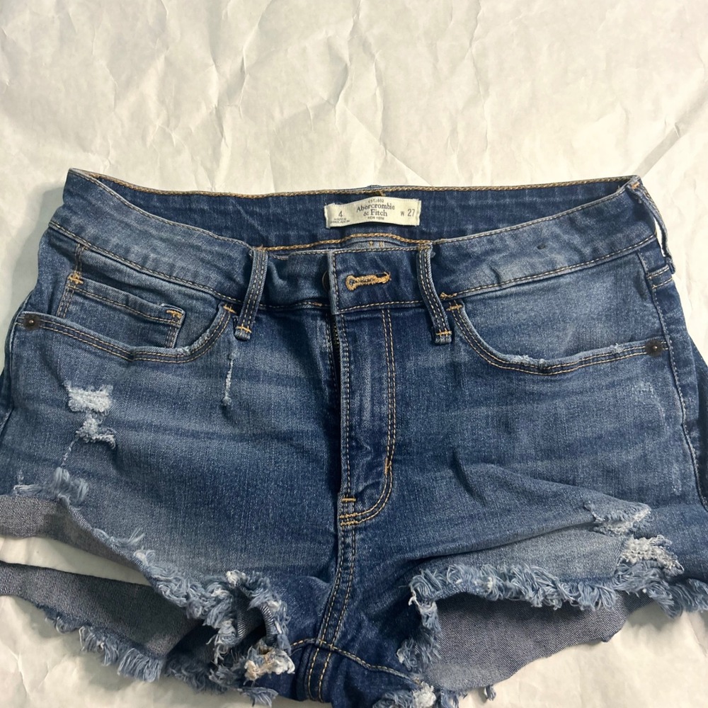 Abercrombie & Fitch Denim Jean Shorts Womens Size 4 Blue‎ Distressed Frayed W 27